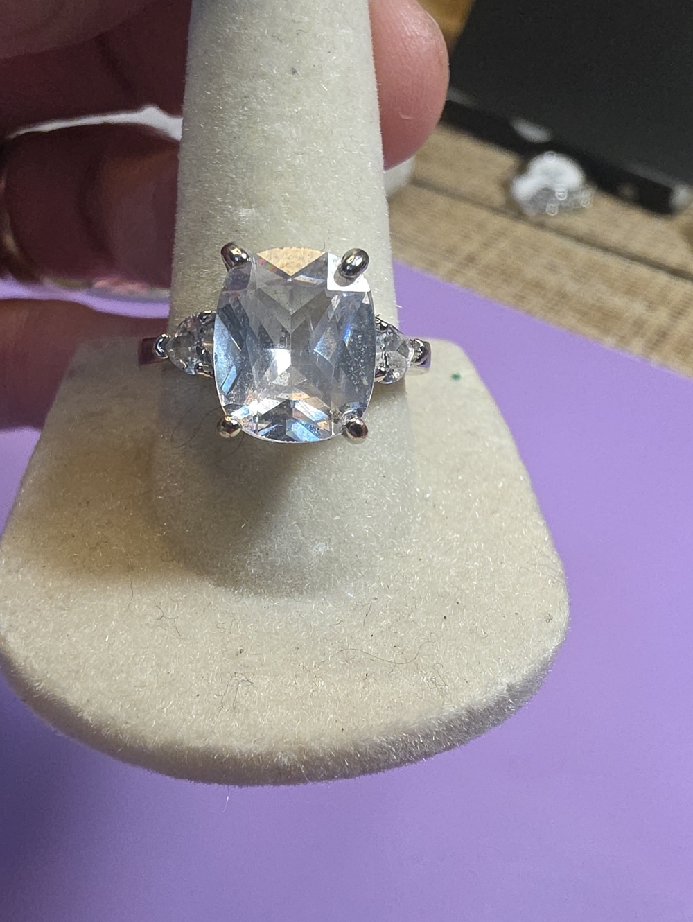 Clear Cushion-Cut Statement Ring -925 Silver Finish